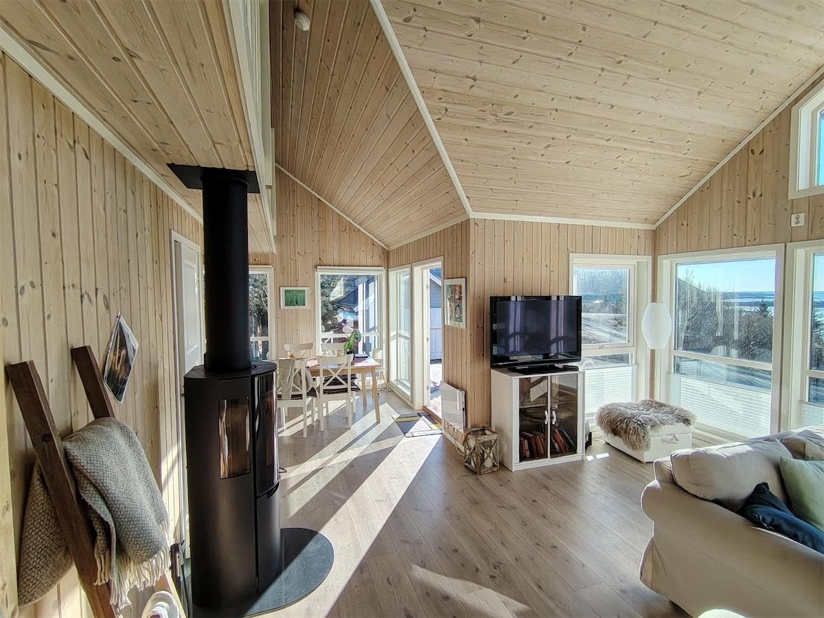Living room with wood stove